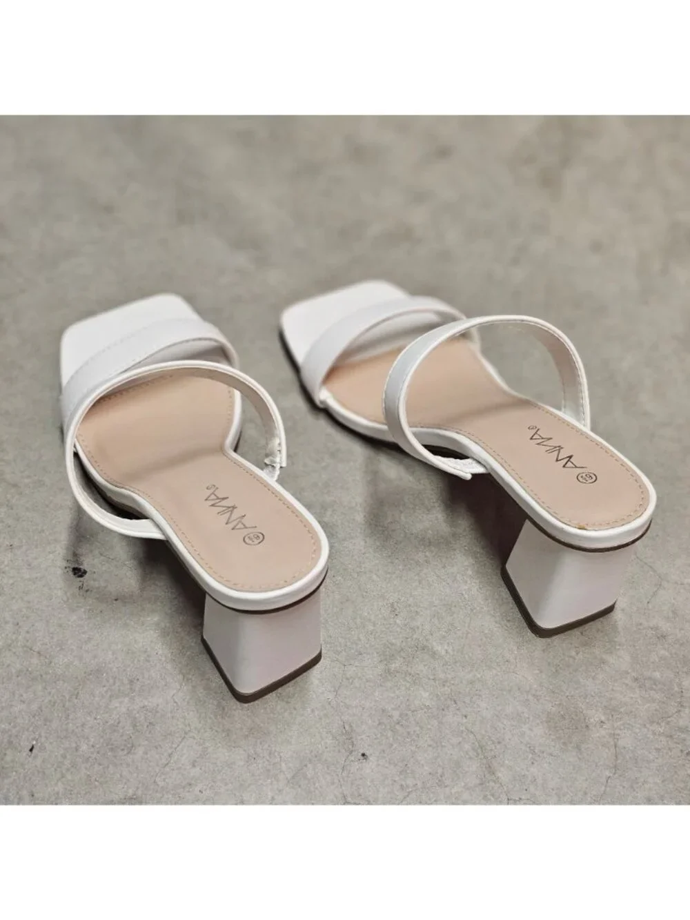 White Faux Leather Block Heel Sandals With Double Straps & Square Toe For Women - Picture 9 of 15